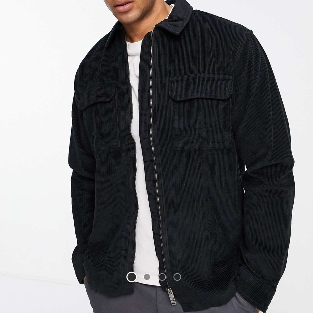 Selected Homme ASOS men’s cotton corduroy zip overshirt w/ double pocket black